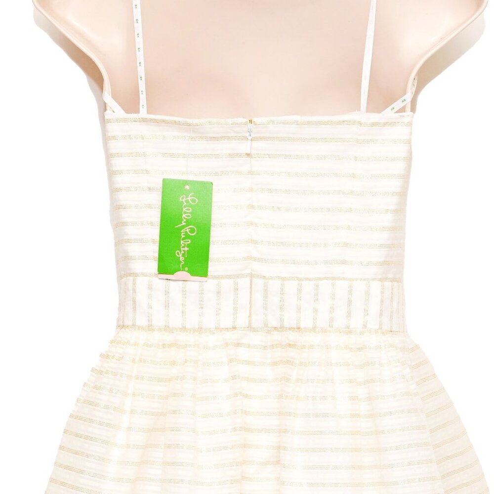 LILLY PULITZER White With Gold Threading Sweetheart Strapless Mini Dress Size 4 - Picture 8 of 10